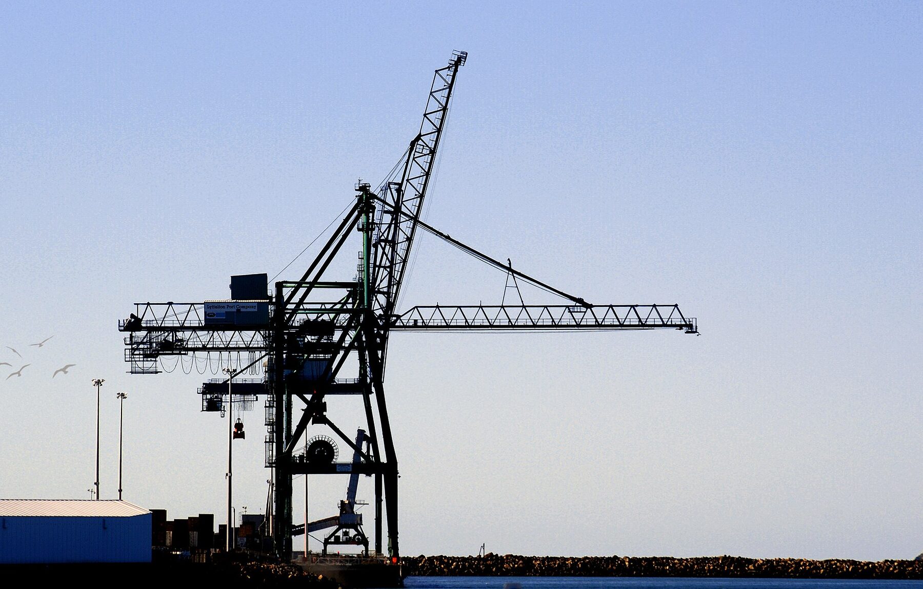 Portique de manutention de conteneurs à contre-jour